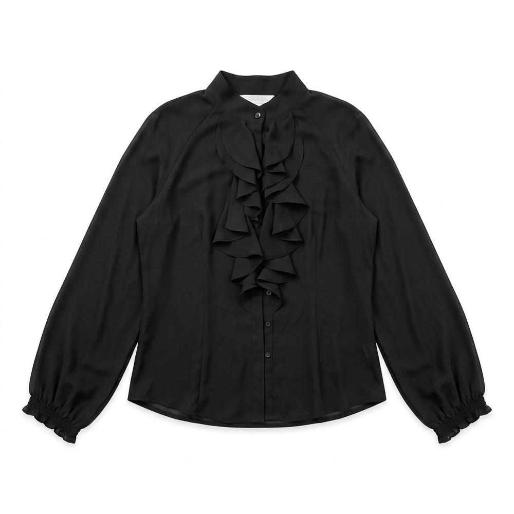 Allison Taylor S Black Womens Ruffle Front Sheer Blouse LS Top